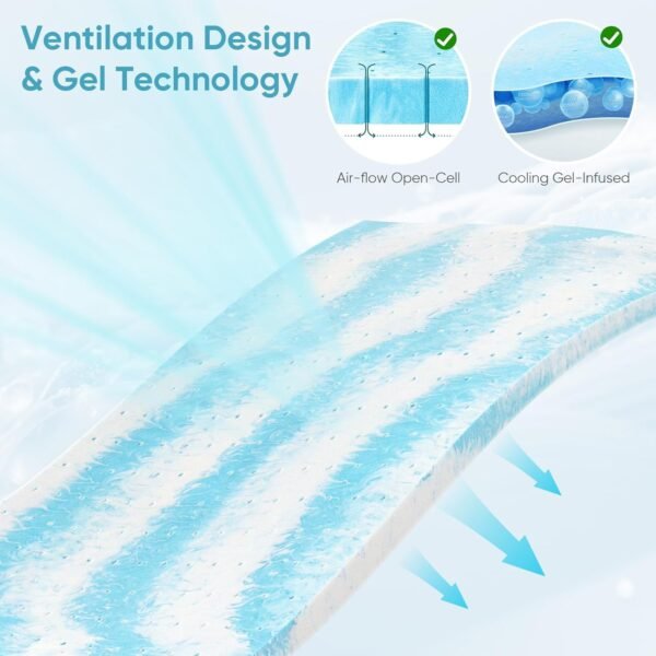 BedsPick Mattress Topper Twin XL: 3 Inch Gel Infused Memory Foam for College Dorm - Ventilated Design - Plush Feel - CertiPUR-US Certified, Blue - Image 4