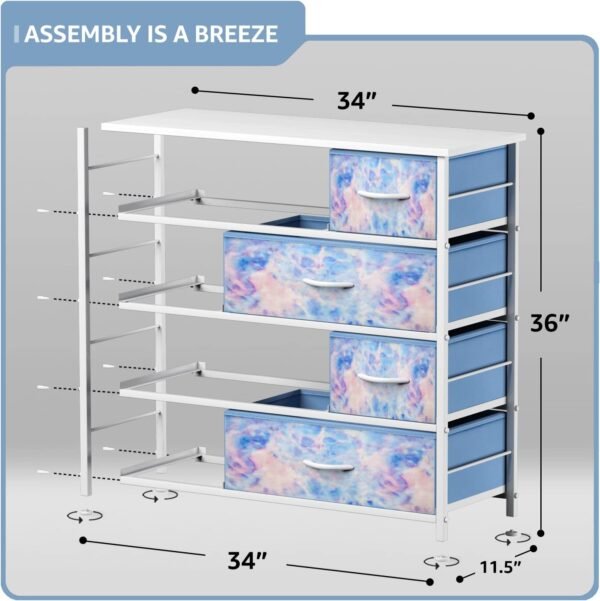 Sorbus Dresser with 8 Drawers - Furniture Storage Chest for Kid’s, Teens, Bedroom, Nursery, Playroom, Clothes, Toys - Steel Frame, Wood Top, Fabric Bins (Pastel Tye-die) - Image 3