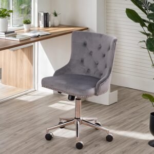 VINGLI Velvet Office Chair, Swivel Chair with Wheels Gray Desk Chair Modern Upholstered Office Chair, Task Chair Computer Desk Chairs Accent Desk Chair for Home Office, Grey