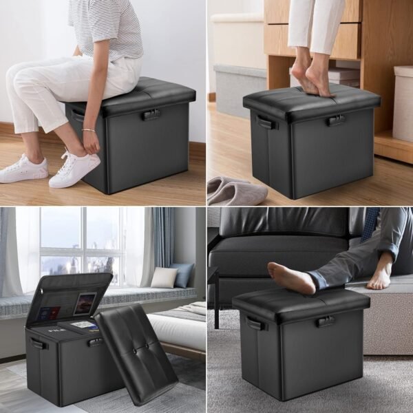 DocSafe Storage Ottoman with Lock,Fireproof Folding Ottoman Foot Rest Stool Storage Chest with Storage Safe for Important Documents,Waterproof 17 Inches Short Ottoman Foot Stool with Handles,Black - Image 4