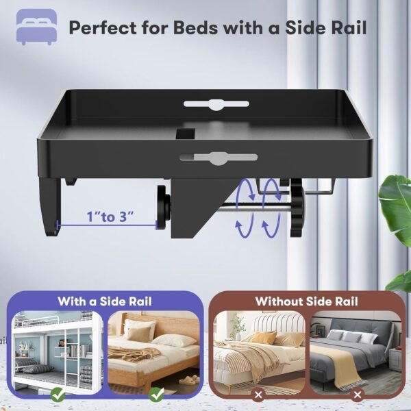 Bedside Shelf, Bunk Bed Table Shelf for Top Bunk, Black Clip On Nightstand with Removable Cup Holder&Power Strip Holder, Bunk Bed Tray for Dorm Bed&Loft Bed,College Dorm Room Essentials for Girls,Guys - Image 6