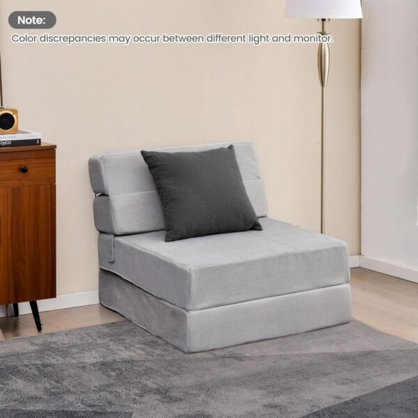 KOMFOTT Tri Folding Sofa Bed, Convertible Sleeper Chair Bed, 6" Breathable High-Density Foam Futon Floor Couch Sleeping Mattress, Portable Guest Bed Lazy Couch with Removable & Washable Cover (Gray) - Image 2