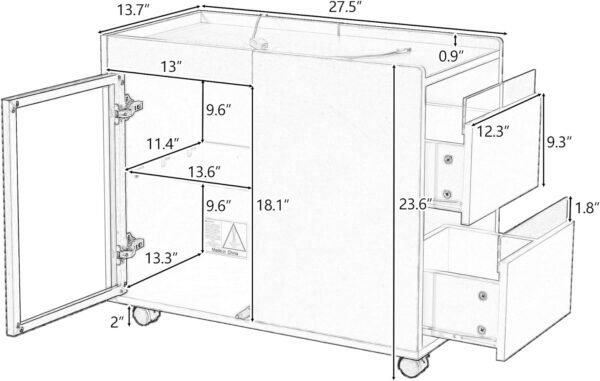 Modern End Table Side Table with Wheels, Narrow End Table with Transparent Brown Glass Door, 2 Storage Shelves and Drawers, Versatile Nightstand for Living Room (White * 121) - Image 2