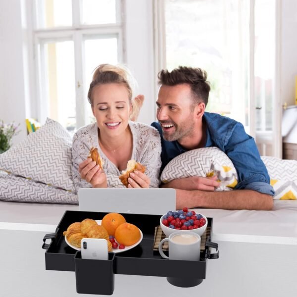 Ronlap Folding Bedside Shelf, Bunk Bed Shelf Organizer for Top Bunk Clip On Nightstand for Loft Bed Plastic Bedside Shelf Tray for Kids with Cupholder Hooks Hanging Cup, Small Size, Black - Image 6