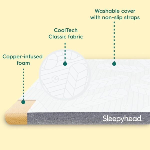 Sleepyhead College Dorm Room Essential Cooling Copper Infused Mattress Topper Twin XL, Thick, Memory Foam Mattress Topper, Washable Cover, 2'' Copper Mattress Pad, 38x80 inches - Image 2