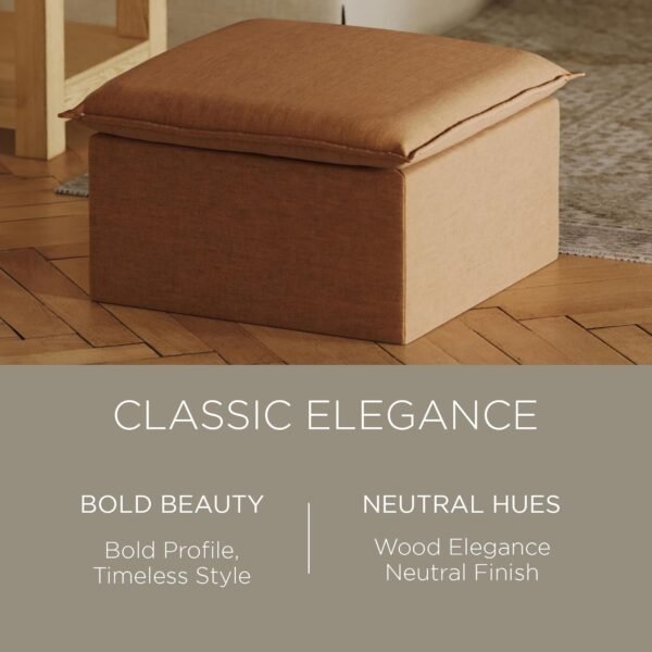 Maven Lane Claude Large Square Rustic Upholstered Ottoman, Cushioned Footrest for Living Room Couch, Chair, or Dorm Room in Clay Fabric Upholstery - Image 5