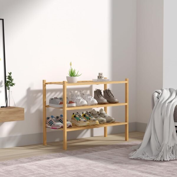 3 Tier Bamboo Shoe Rack for Closet Free Standing Wood Shoe Shelf Storage Organizer for Entryway Small Space Stackable 27"x11"x20" (Natural) - Image 7