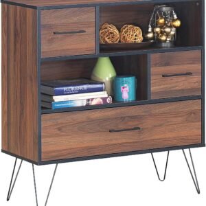 Tangkula 3-Tier Storage Cabinet, Wood File Cabinet with Drawers & 4 Metal Legs, Free Standing Display Bookshelf, Storage Bookcase for Home Office