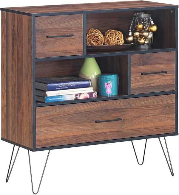 Tangkula 3-Tier Storage Cabinet, Wood File Cabinet with Drawers & 4 Metal Legs, Free Standing Display Bookshelf, Storage Bookcase for Home Office