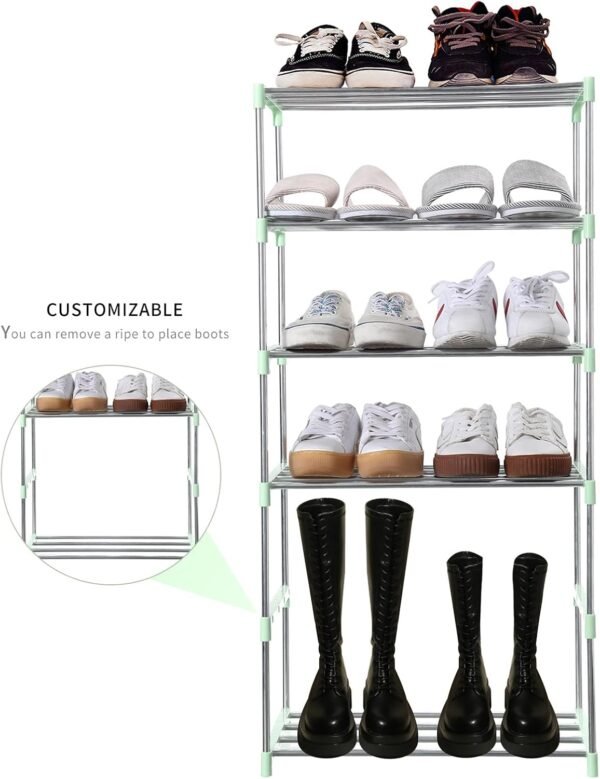 Stackable Small Shoe Rack, Entryway, Hallway and Closet Space Saving Storage and Organization (3-Tier, Green) - Image 4
