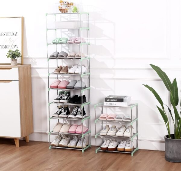 Stackable Small Shoe Rack, Entryway, Hallway and Closet Space Saving Storage and Organization (3-Tier, Green) - Image 2