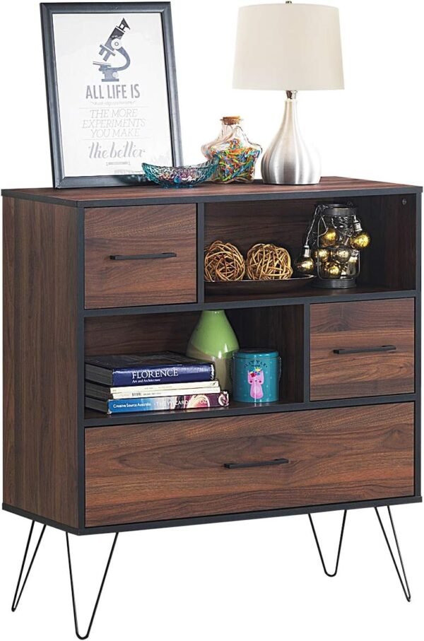 Tangkula 3-Tier Storage Cabinet, Wood File Cabinet with Drawers & 4 Metal Legs, Free Standing Display Bookshelf, Storage Bookcase for Home Office - Image 9