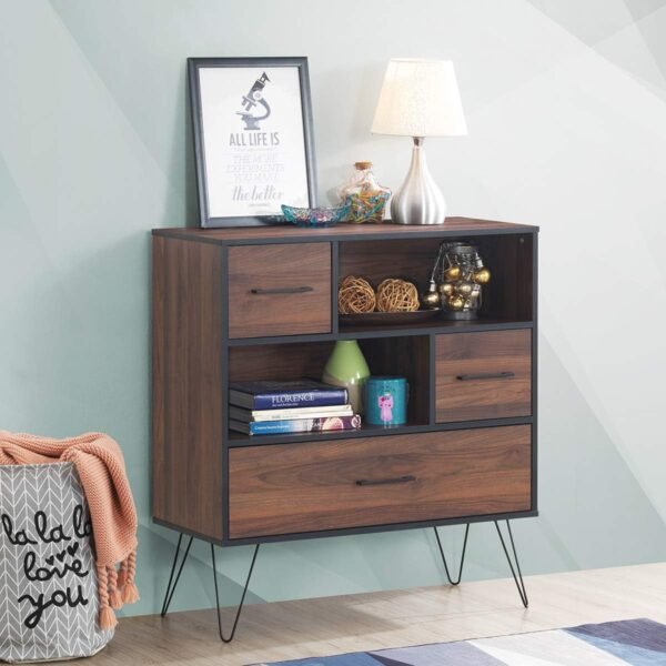 Tangkula 3-Tier Storage Cabinet, Wood File Cabinet with Drawers & 4 Metal Legs, Free Standing Display Bookshelf, Storage Bookcase for Home Office - Image 2