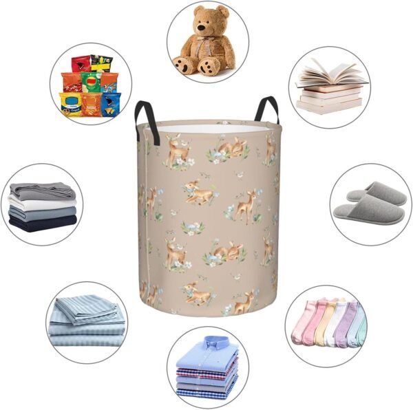 Cute Deers Animal Round Laundry Hamper Storage Basket Toys Clothes Organizer Bin For Home Bathroom Bedroom Dorm Nursery, 38l - Image 5