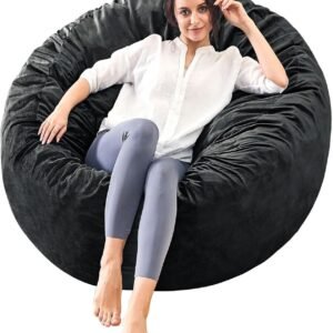 Bean Bag Chairs for Adults – Memory Foam Furniture BeanBag Chair – Kids/Teens Sofa with Soft Micro Fiber Cover – Round Fluffy Couch for Living Room Bedroom College Dorm – 3 ft, Carbon Black