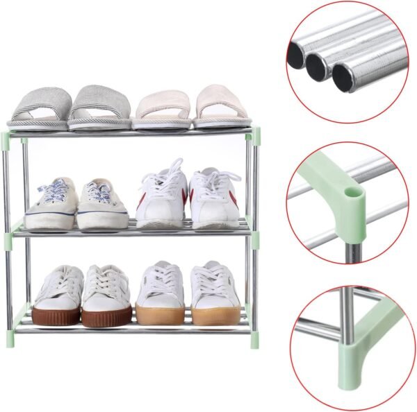 Stackable Small Shoe Rack, Entryway, Hallway and Closet Space Saving Storage and Organization (3-Tier, Green) - Image 5