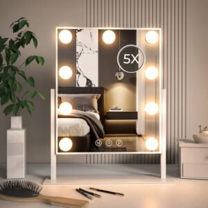 ZL ZELing Hollywood Mirror with Lights,Vanity Makeup Mirror with Smart Touch Control, 3 Color Modes, Dimmable Light, Detachable 5X Magnification, 360° Rotation