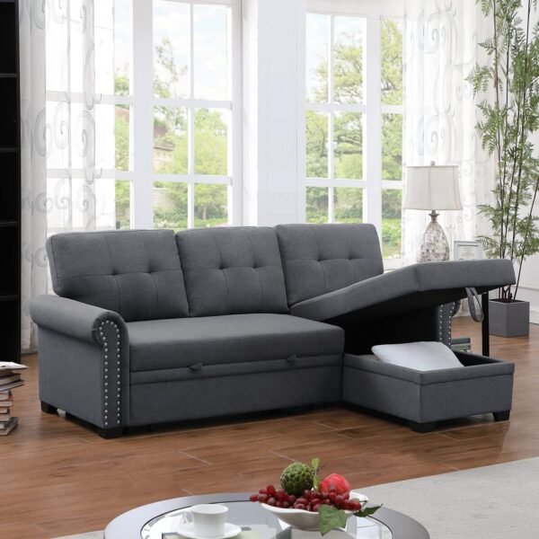 Convertible Sleeper Sofa with Pull Out Bed, 3-Seat Sofa Bed Sleeper Couch with Storage Chaise Lounge for Apartment, Living Room, Home Office, Guest Room - Image 2