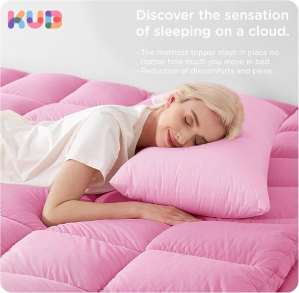KÜB Cooling Cal King Mattress Topper, Cotton Pillow Top with 8-21 Inch Deep Pocket, 3D Snow Down Alternative Fill, Breathable Fluffy College Dorm Mattress Pad Cover (Pink, California King 84*72inch) - Image 4