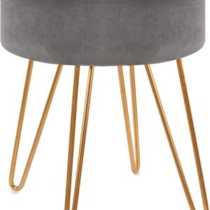DUHOME Velvet Ottoman, Makeup Vanity Stool, Contemporary Stool, Mongolian Round Metal Stool, Vanity Stool, Furry Ottoman Stool, Modern Accent Stools Grey