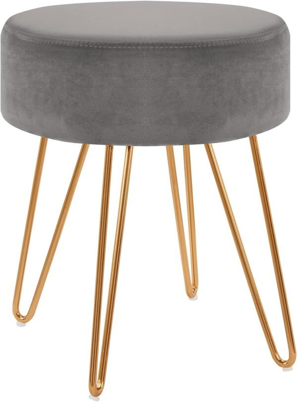 DUHOME Velvet Ottoman, Makeup Vanity Stool, Contemporary Stool, Mongolian Round Metal Stool, Vanity Stool, Furry Ottoman Stool, Modern Accent Stools Grey