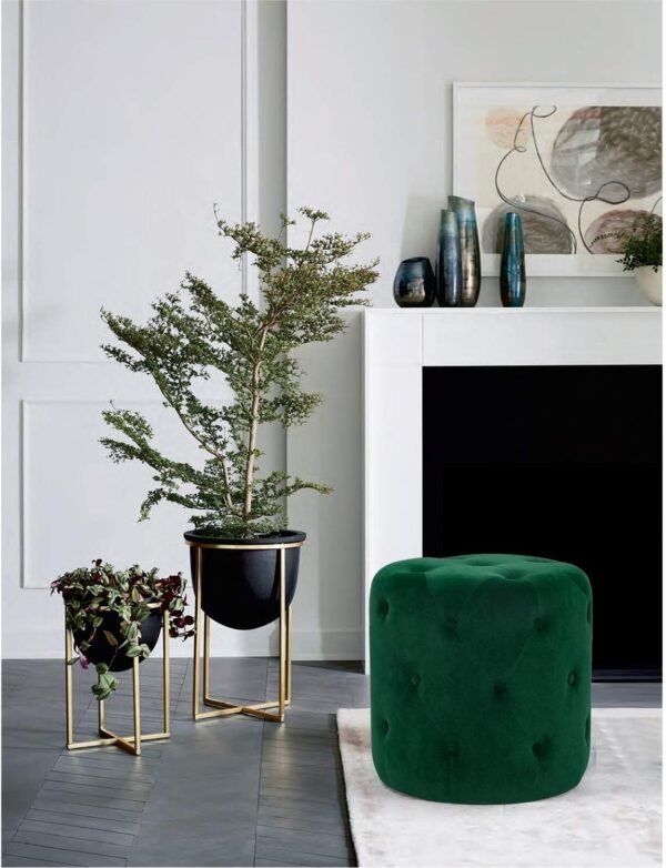 Asense Modern Round Velvet Ottoman Foot Rest Stool Upholstered Padded Make-up Vanity Stool Extral Seat (Green) - Image 5