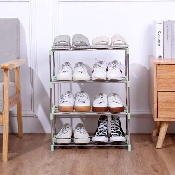 Stackable Small Shoe Rack, Entryway, Hallway and Closet Space Saving Storage and Organization (3-Tier, Green) - Image 8