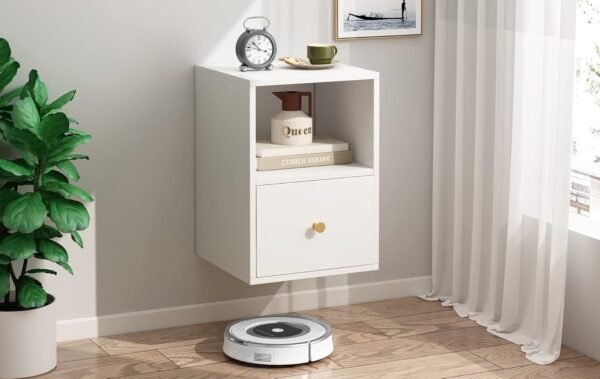 Floating Nightstand with Motion Sensor Light Wall Mounted Shelf with Drawer and Open Storage Shelf - Image 6