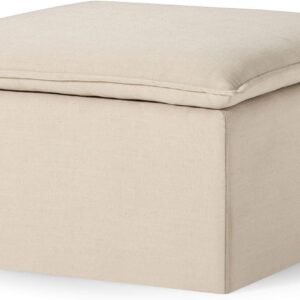 Maven Lane Claude Large Square Rustic Upholstered Ottoman, Cushioned Footrest for Living Room Couch, Chair, or Dorm Room in Taupe Fabric Upholstery