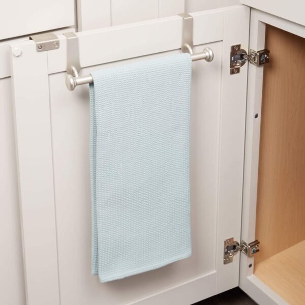 iDesign York Metal Over the Cabinet Dish and Hand Towel Bar Holder for Kitchen, Bathroom, 3" x 10.5" x 6.3", Satin Silver - Image 2
