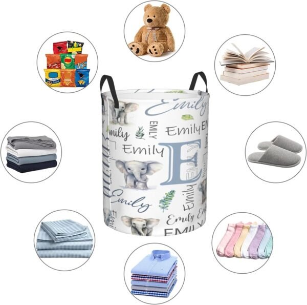 Personalized Elephant Baby Laundry Hamper Kids Name Laundry Baby Baskets Waterproof Storage Bin Custom Clothes Nursery Hampers Collapsible Hamper Baby Gift Baskets for Boy Girl - Image 4