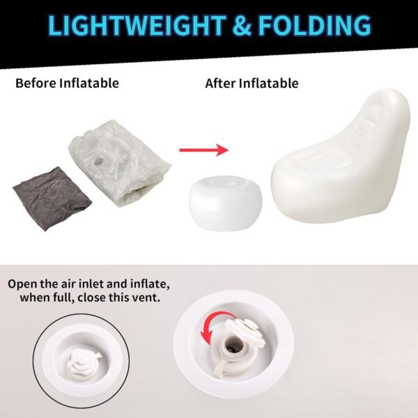 Inflatable LED Chair for Adults Kids,Illuminated Blow Up Lounger Chair with Ottoman,Swimming Pool Air Chair with Ottoman for Adults,Inflatable Game Sofa for Picnics Hiking(Without Pump) - Image 3