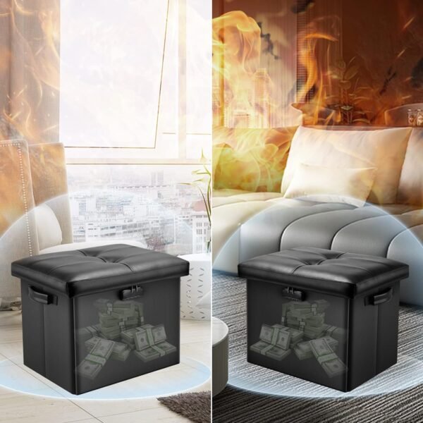 DocSafe Storage Ottoman with Lock,Fireproof Folding Ottoman Foot Rest Stool Storage Chest with Storage Safe for Important Documents,Waterproof 17 Inches Short Ottoman Foot Stool with Handles,Black - Image 9