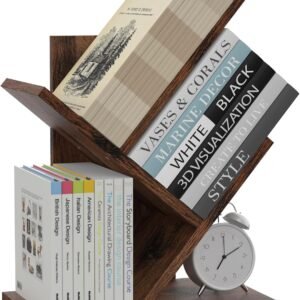 3 Tier Tree Bookshelf, 𝐔𝐩𝐠𝐫𝐚𝐝𝐞𝐝 Wood Shelf Bookcase, Retro Floor Standing Small Bookshelf, Book Storage Rack for CDs/Movies for Home Office, Bedroom, Living Room, Rustic Brown