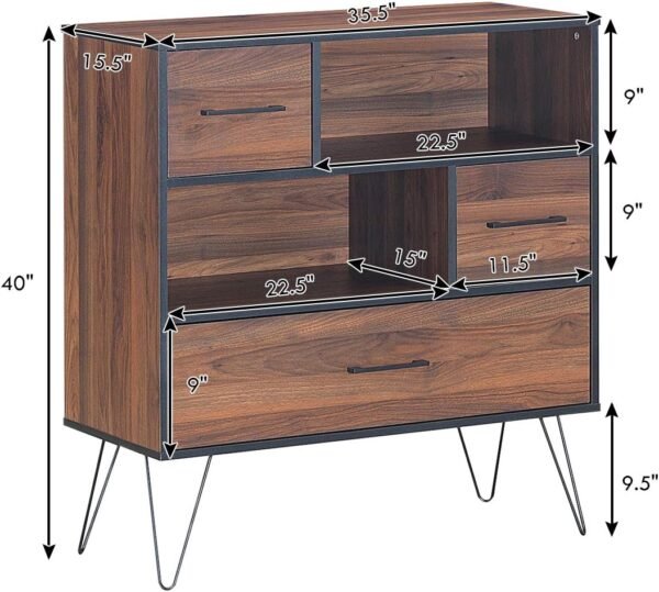 Tangkula 3-Tier Storage Cabinet, Wood File Cabinet with Drawers & 4 Metal Legs, Free Standing Display Bookshelf, Storage Bookcase for Home Office - Image 3