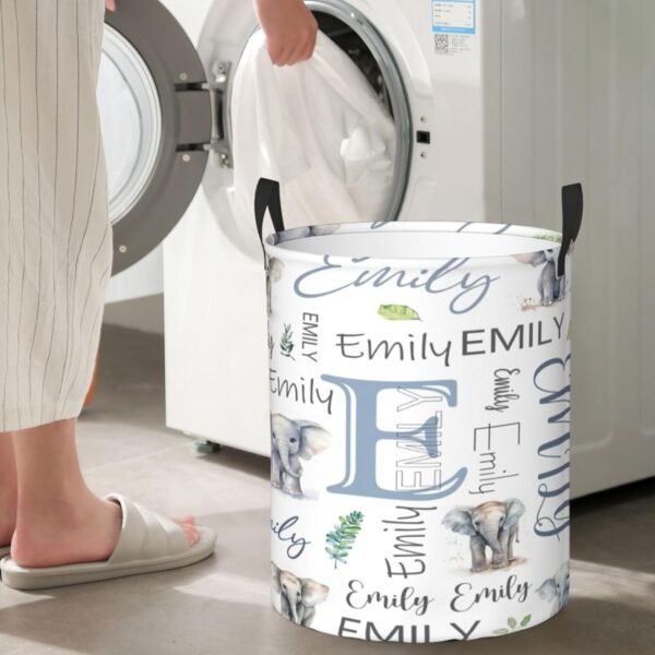 Personalized Elephant Baby Laundry Hamper Kids Name Laundry Baby Baskets Waterproof Storage Bin Custom Clothes Nursery Hampers Collapsible Hamper Baby Gift Baskets for Boy Girl - Image 5