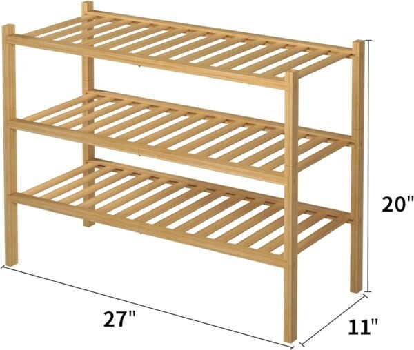 3 Tier Bamboo Shoe Rack for Closet Free Standing Wood Shoe Shelf Storage Organizer for Entryway Small Space Stackable 27"x11"x20" (Natural) - Image 3