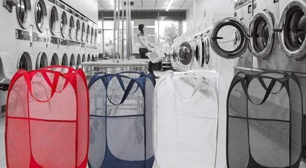 Portable Large Rectangle Laundry Basket with Carry Handles Big Heavy Duty Pop Up Nursery Clothes Hamper Folding Mesh Room Organizer Storage Red - Image 8
