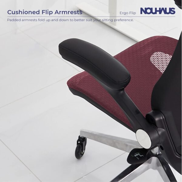 Nouhaus Ergonomic Mesh Office Chair Comfy Gaming Chairs with Adjustable Headrest & Armrest, Big and Tall Swivel Desk Computer Chair Tilt Function(ErgoFlip, Burgundy) - Image 4
