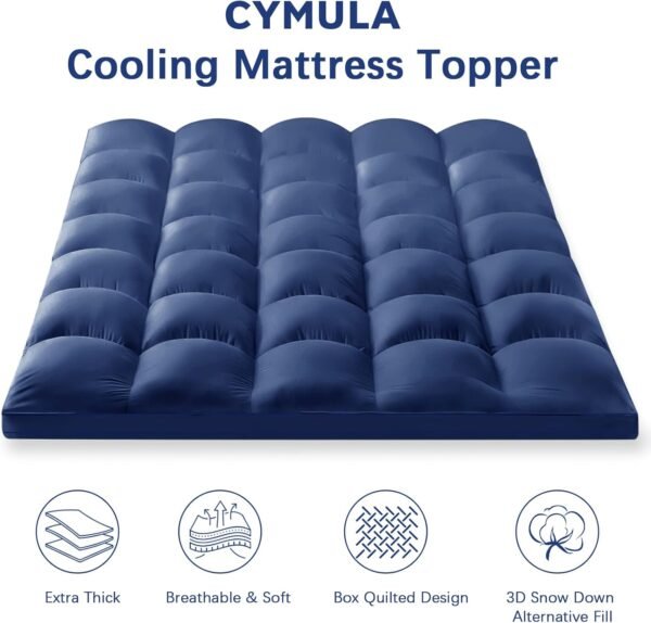 CYMULA Twin XL Mattress Topper, Cooling Mattress Pad Cover, Extra Thick Pillow Top Mattress Topper with 8-21 Inch Elasticated Deep Pockets, Plush Down Alternative Fill Mattress Protector - Image 3