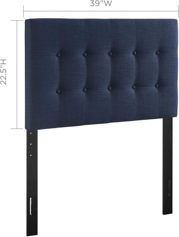 Modway Emily Tufted Button Linen Fabric Upholstered Twin Headboard in Navy - Image 3