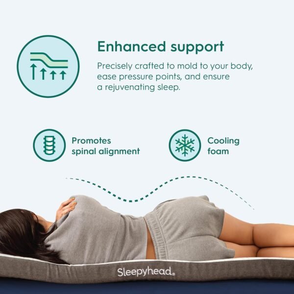Sleepyhead College Dorm Room Essential Gel Infused Mattress Topper Twin XL, Thick, Cooling Memory Foam Mattress Topper, Washable Cover, 2'' Gel Mattress Pad, 38x80 inches - Image 7