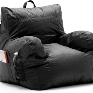 Big Joe Dorm Bean Bag Chair with Drink Holder and Pocket, Black Smartmax, Durable Polyester Nylon Blend, 3 feet