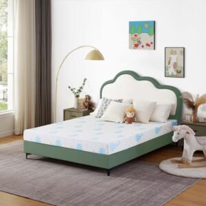 5 Inch Queen Mattress, Removable Washable Cover with Whales Pattern Cooling Memory Foam Medium Feel, Bed-in-a-Box, CertiPUR-US Certified, White/Blue