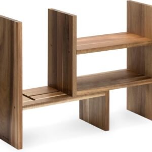 Navaris Desk Organizer Shelf Unit – Acacia Wood Desktop Shelves for Table or Countertop – Free-Standing Adjustable Shelving for Tidy Kitchen or Office