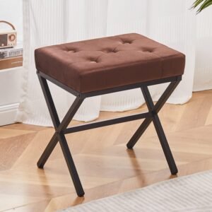 Cpintltr Modern Foot Stool Ottoman Velvet Tufted Vanity Stool Ottomans Rectangular Mulifunctional Dressing Stools Step Stool Vanity Chair for Makeup Room Living Room Bedroom Entryway 18 Inch Coffee