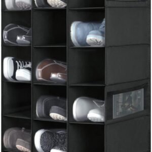 coastal rose Hanging Shoe Organizer for Closet, 24 Sections Shoe Holder Dorm Room Shoe Rack, Space-saving Shoe Organizers and Storage, Black
