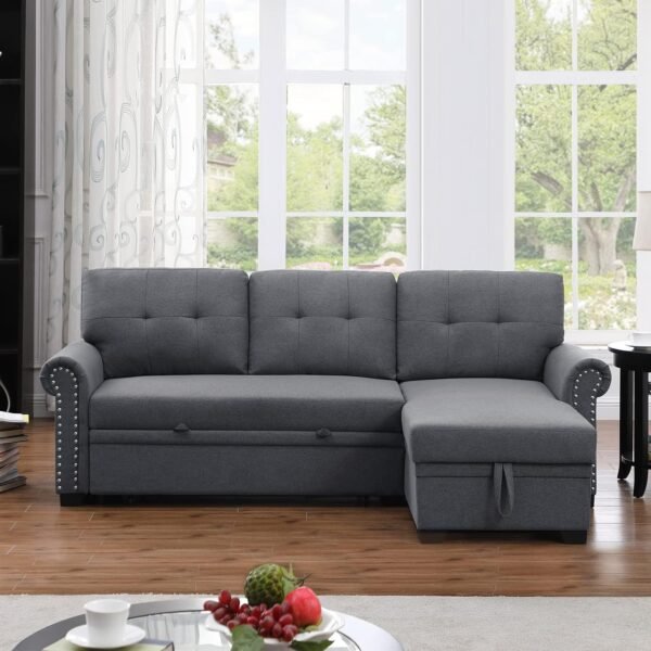 Convertible Sleeper Sofa with Pull Out Bed, 3-Seat Sofa Bed Sleeper Couch with Storage Chaise Lounge for Apartment, Living Room, Home Office, Guest Room - Image 3