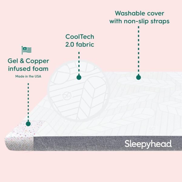 Sleepyhead College Dorm Room Essential Super Gel & Copper Infused Mattress Topper Twin XL, Thick, Cooling Memory Foam Mattress Topper, Washable Cover, 3'' Super Mattress Pad, 38x80 inches - Image 3