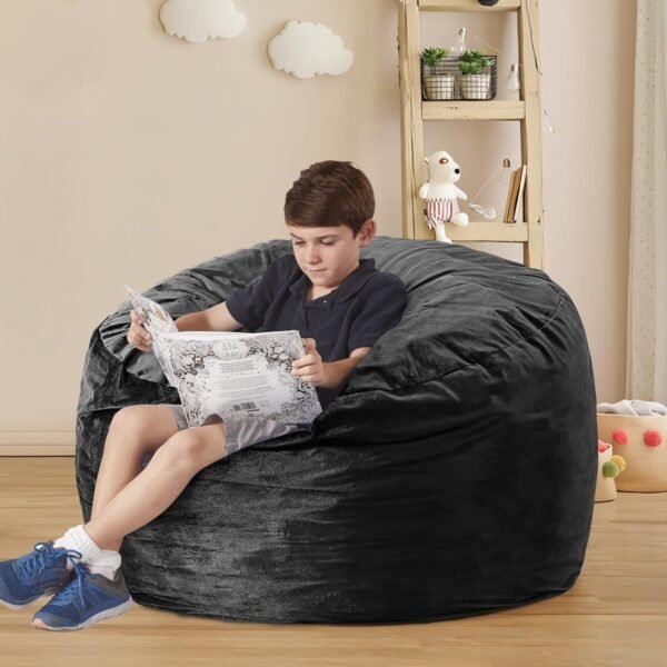 Bean Bag Chairs for Adults - Memory Foam Furniture BeanBag Chair - Kids/Teens Sofa with Soft Micro Fiber Cover - Round Fluffy Couch for Living Room Bedroom College Dorm - 3 ft, Carbon Black - Image 4